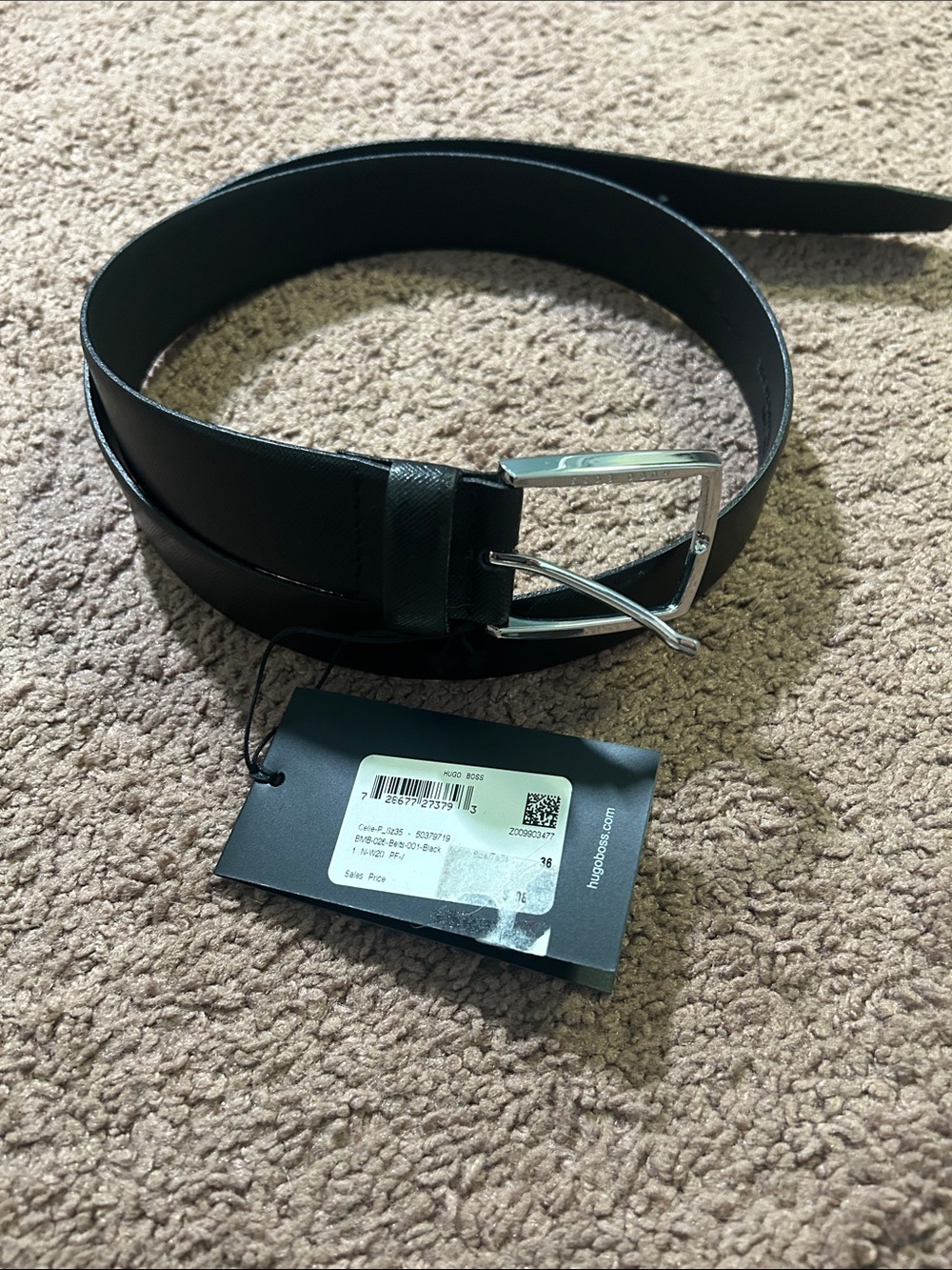 Hugo Boss Black Leather Belt with Silver Buckle